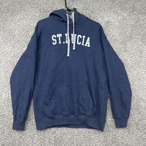 St Lucia Hoodie Sweatshirt Mens Large Blue Pullover Hood Pocket Vacation Islands